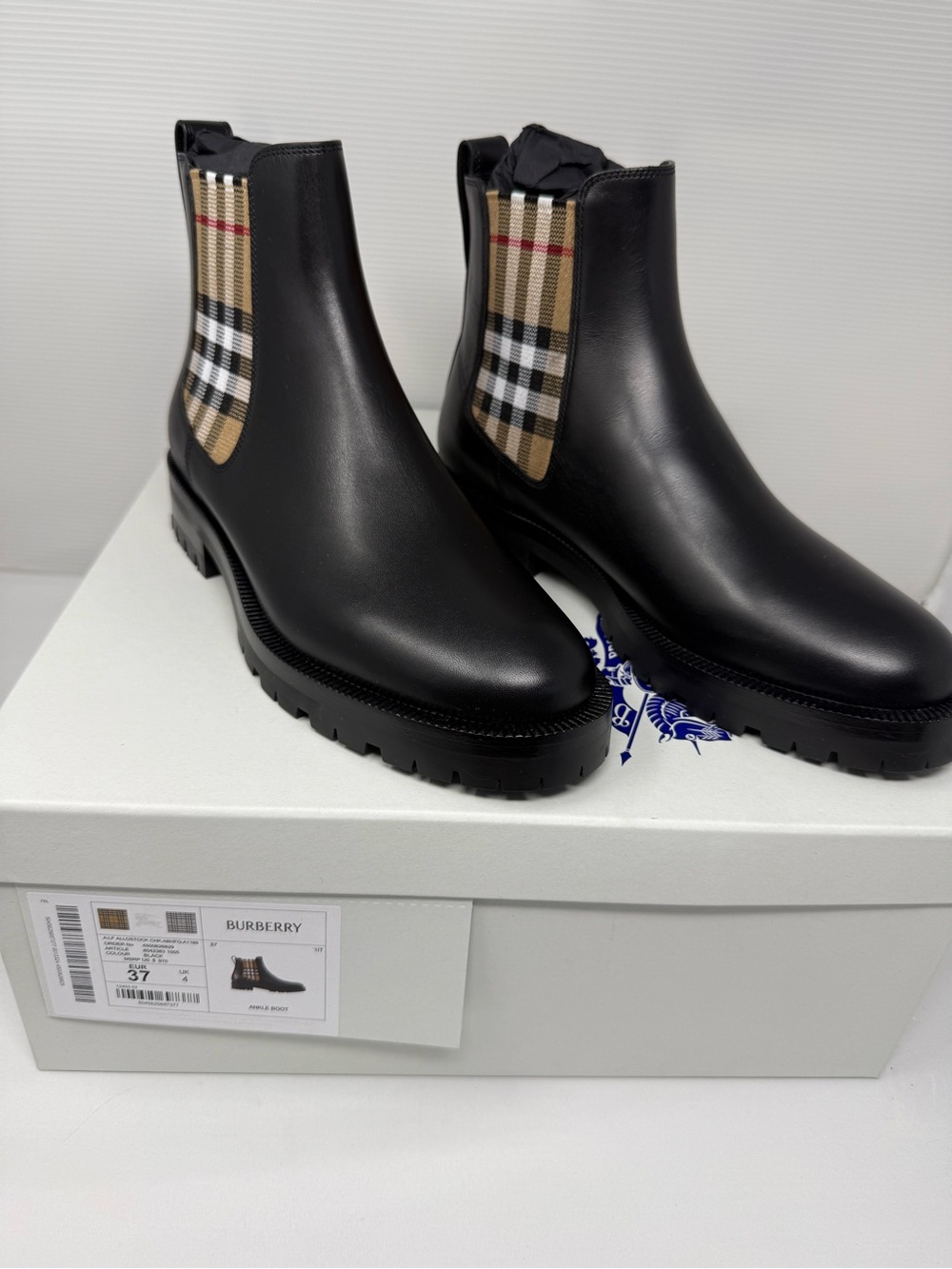 Burberry Black Leather Chukka Boots with Vintage Check Panels